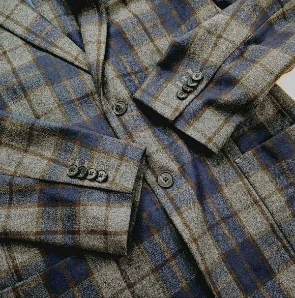 Banana Republic Wool Blazer Jacket Men 42 Long Plaid Unstructured Tailored Fit - Picture 5 of 15